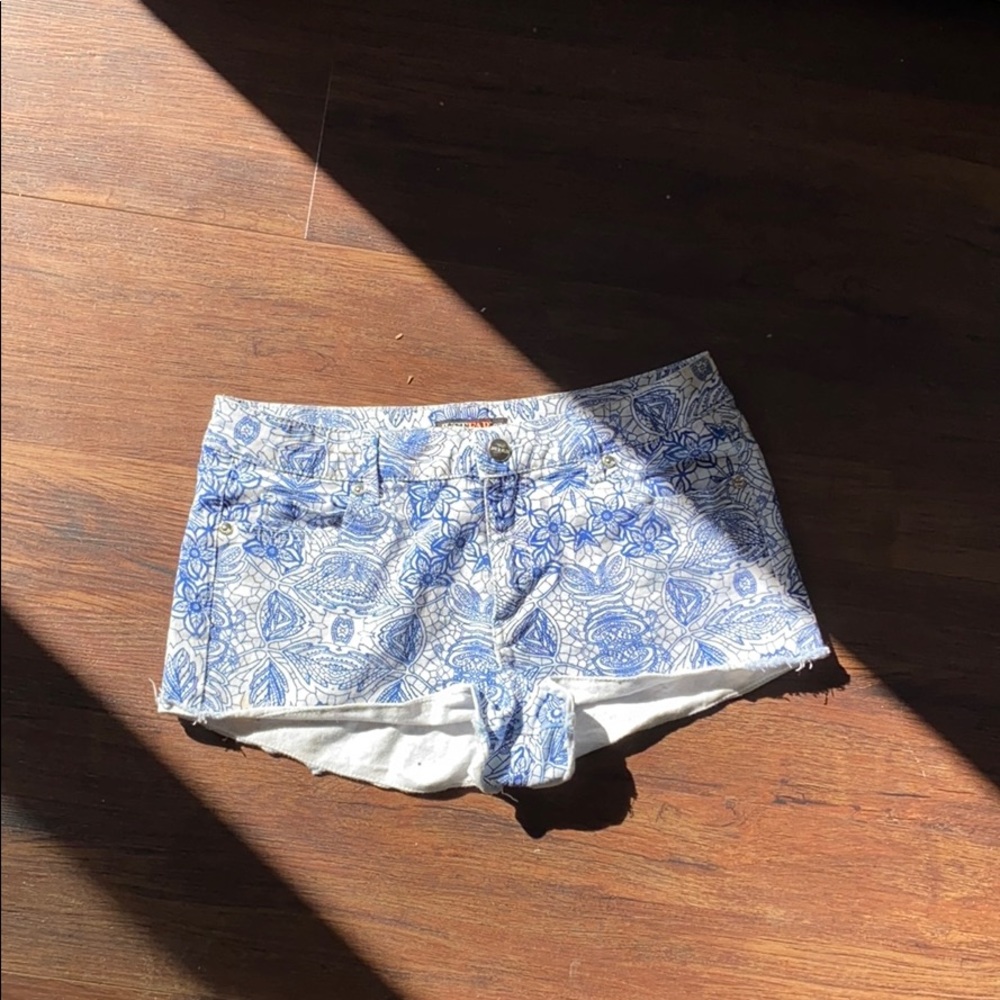 Floral blue jean shorts